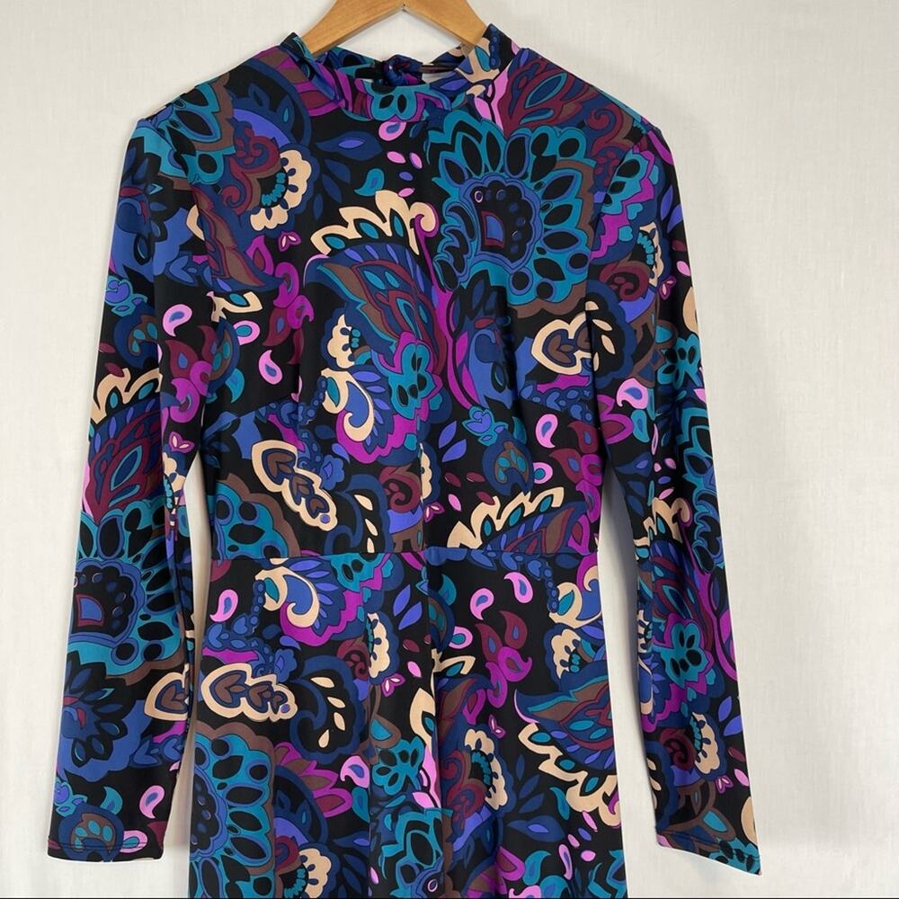 Trina Turk Tia Rosita Point Bonita Paisley Mock Neck Long Sleeve Dress Size 2 - Picture 10 of 13
